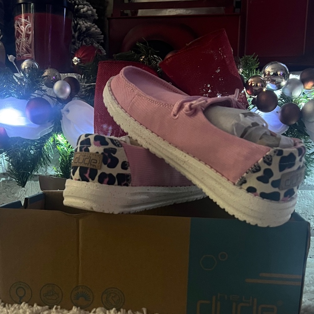 Hey Dude Kids Pink Moccasins with Leopard Print